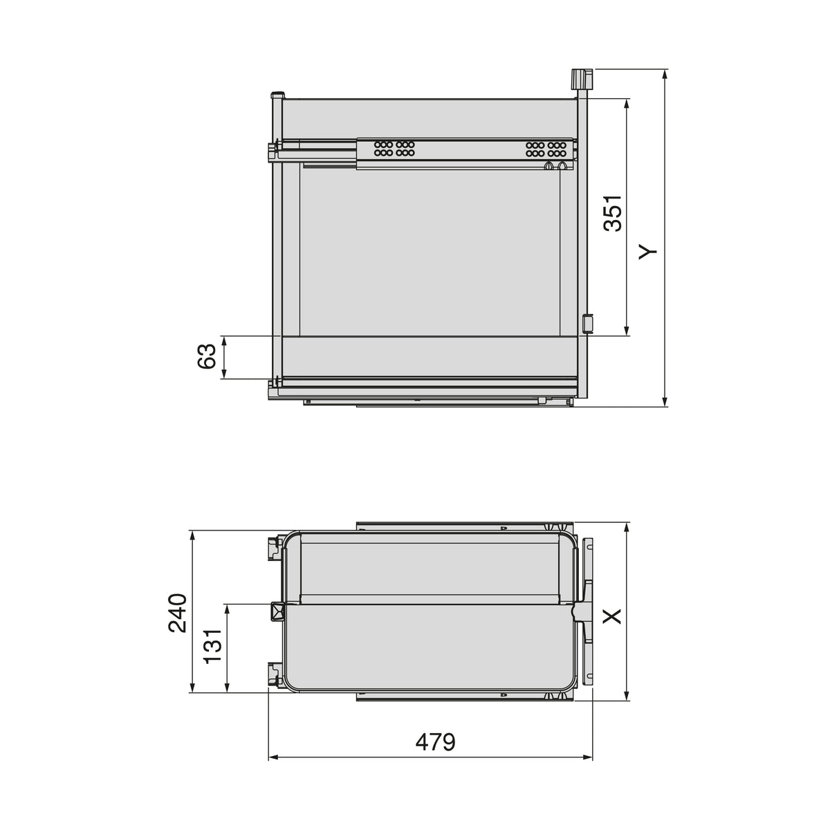 Carrello estraibile con cestelli e portapane Harmony con chiusura soft