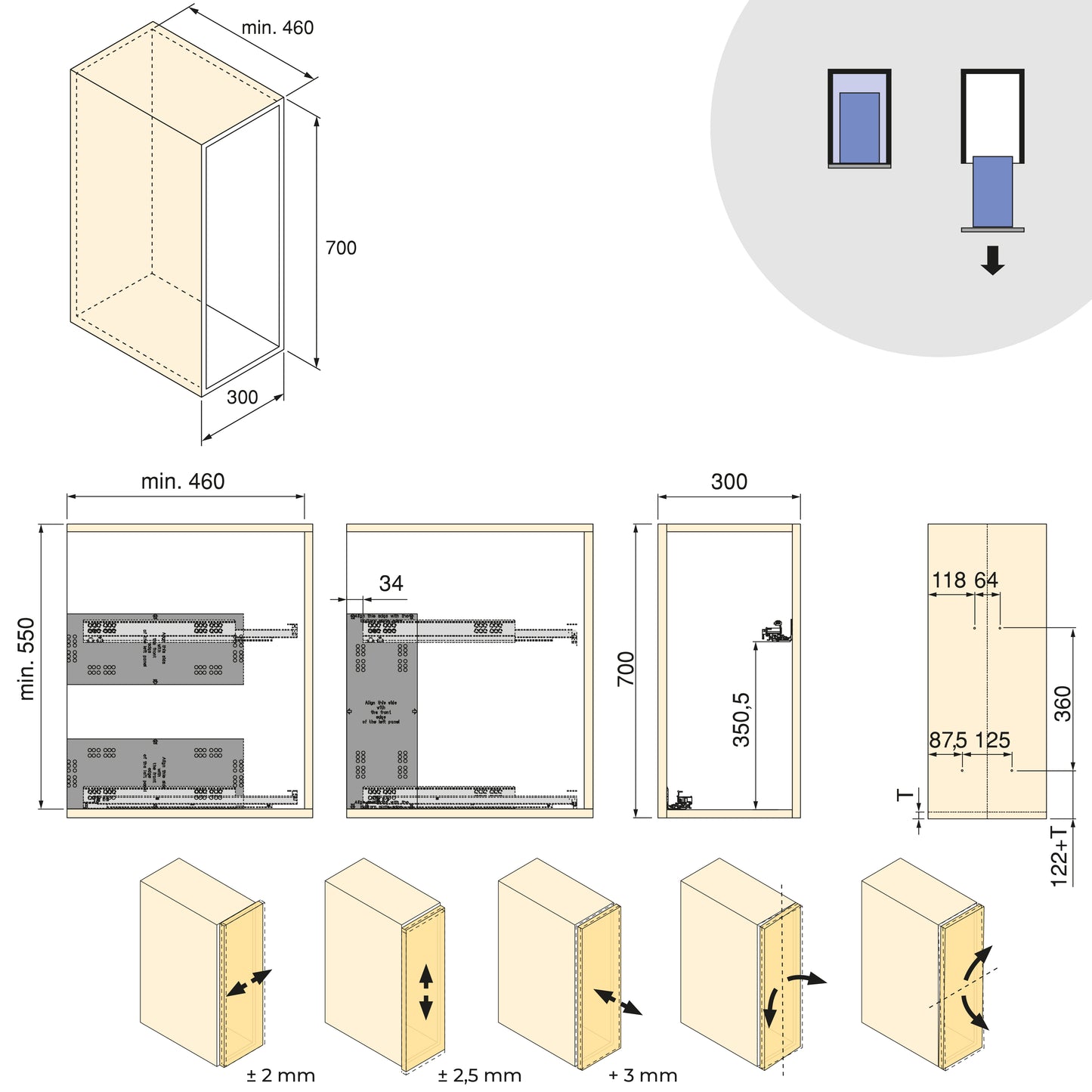 Emuca Carrello estraibile con cestelli e portapane Harmony con chiusura soft, Modulo larghezza 300mm altezza 700mm, Acciaio e Legno, Grigio antracite