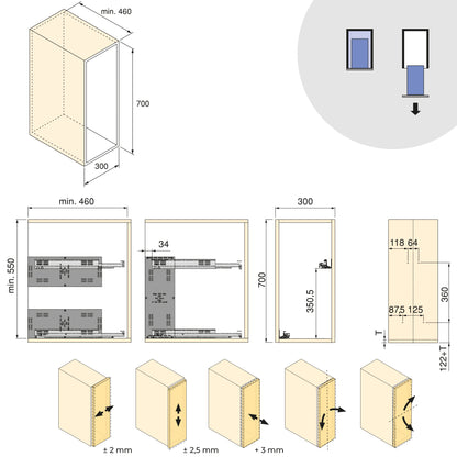 Emuca Carrello estraibile con cestelli e portapane Harmony con chiusura soft, Modulo larghezza 300mm altezza 700mm, Acciaio e Legno, Grigio antracite