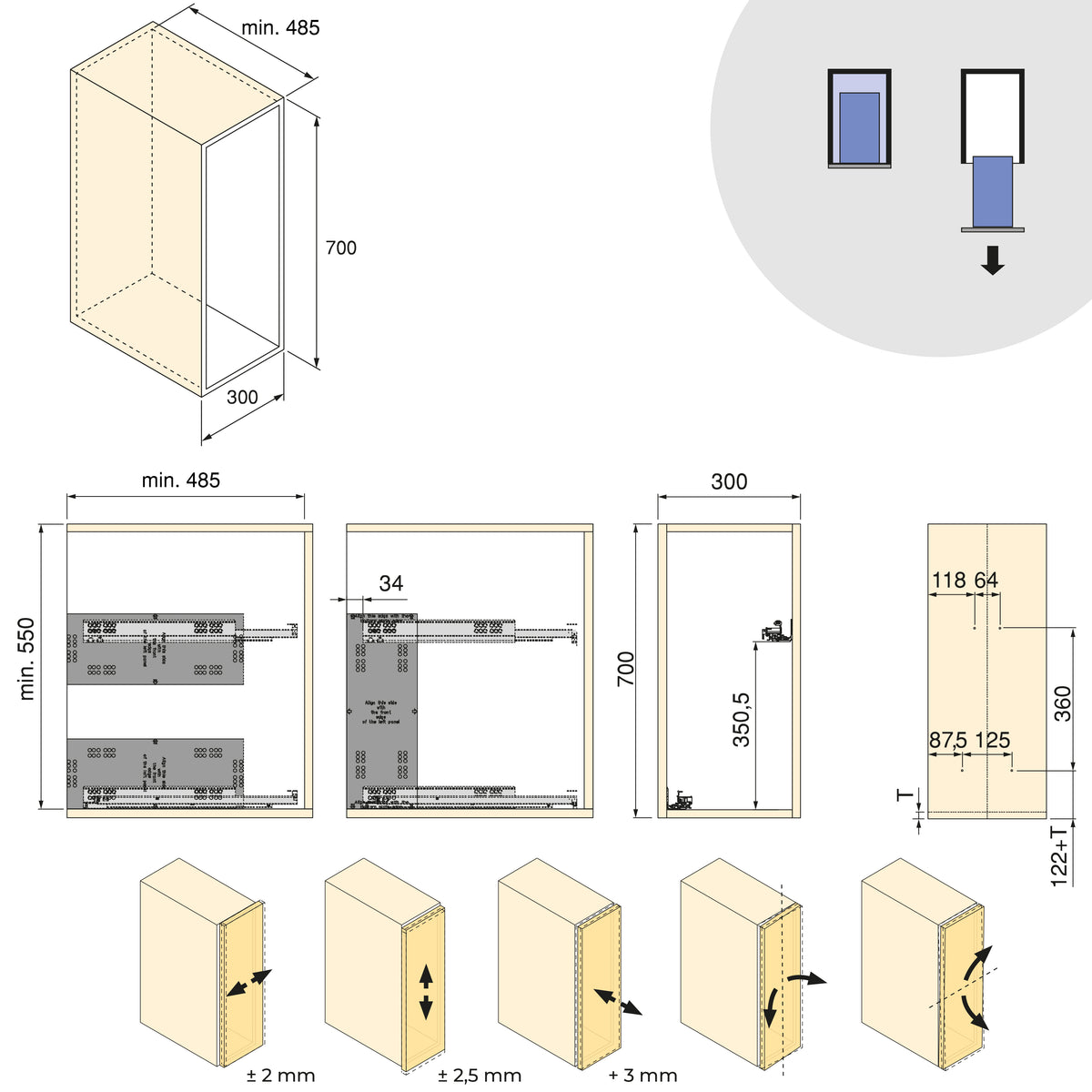 Carrello estraibile con cestelli e portapane Harmony con chiusura soft
