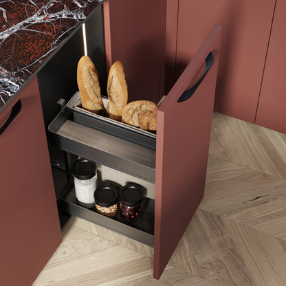 Emuca Carrello estraibile con cestelli e portapane Harmony con chiusura soft, Modulo larghezza 300mm altezza 700mm, Acciaio e Legno, Grigio antracite