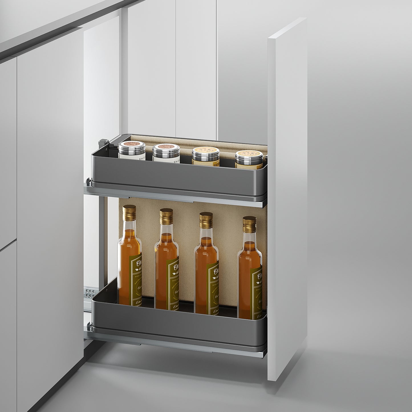 Emuca Carrello estraibile con cestelli e portapane Harmony con chiusura soft, Modulo larghezza 300mm altezza 700mm, Acciaio e Legno, Grigio antracite