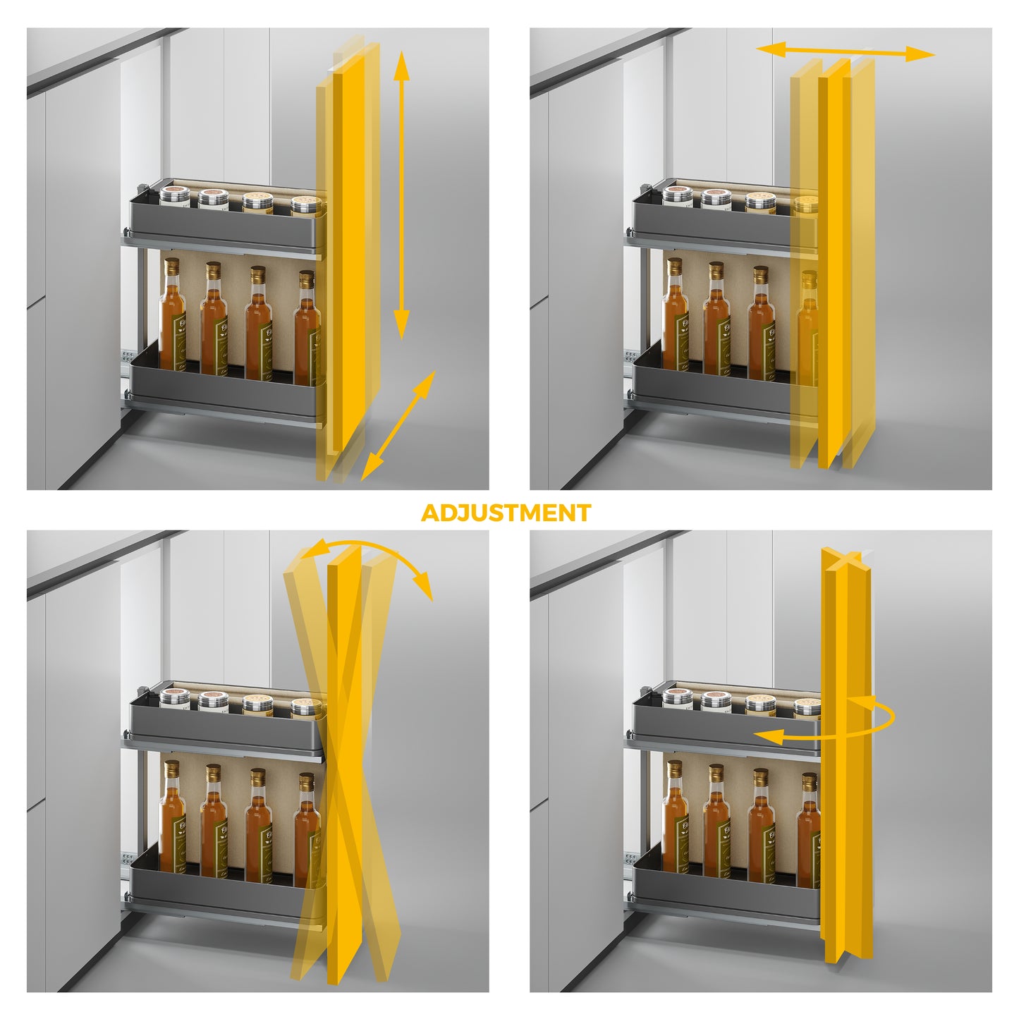 Emuca Carrello estraibile con cestelli e portapane Harmony con chiusura soft, Modulo larghezza 300mm altezza 700mm, Acciaio e Legno, Grigio antracite