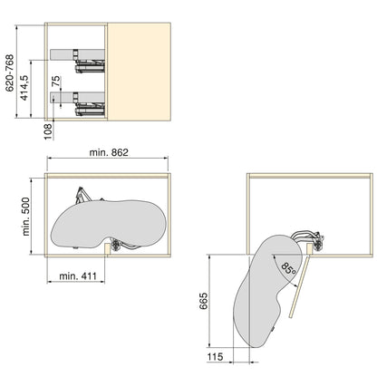 Emuca Angolare Lake Harmony per mobili da cucina, Sinistra, Altezza regolabile, Acciaio e legno, Grigio antracite