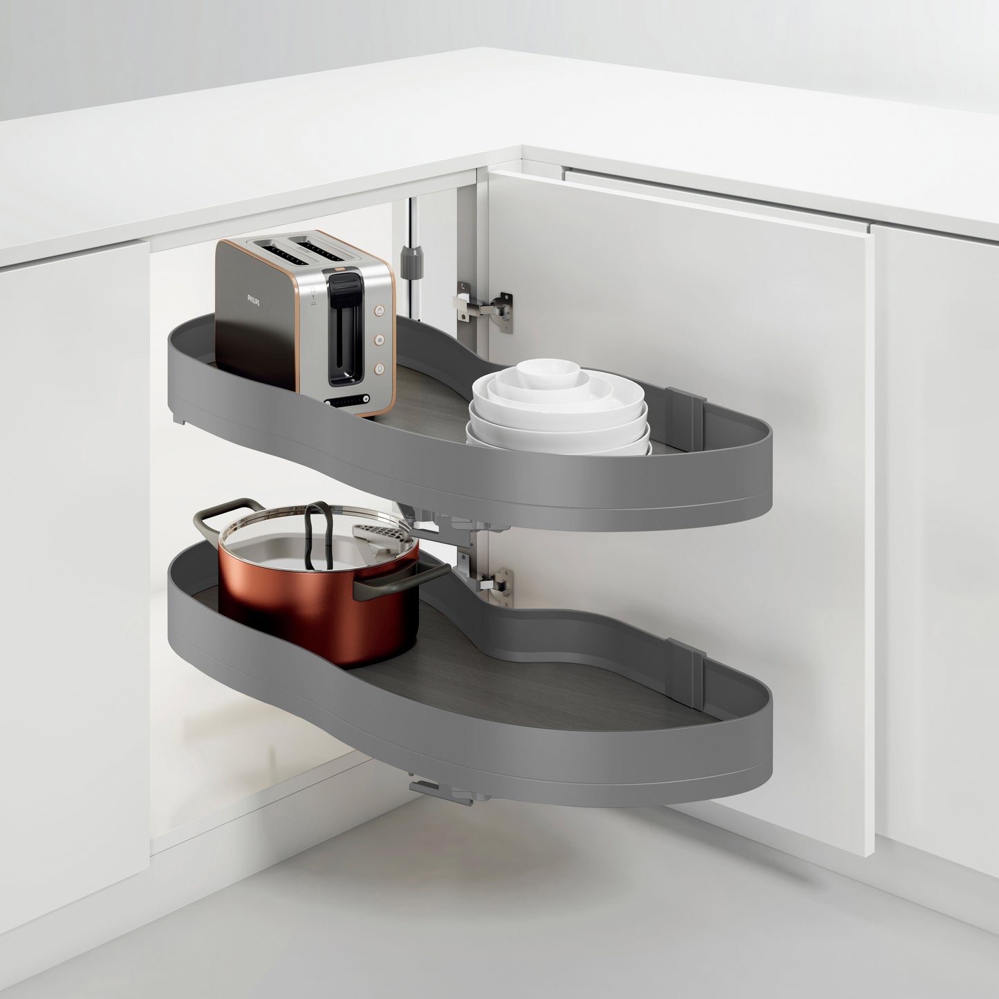 Emuca Angolare Lake Harmony per mobili da cucina, Sinistra, Altezza regolabile, Acciaio e legno, Grigio antracite