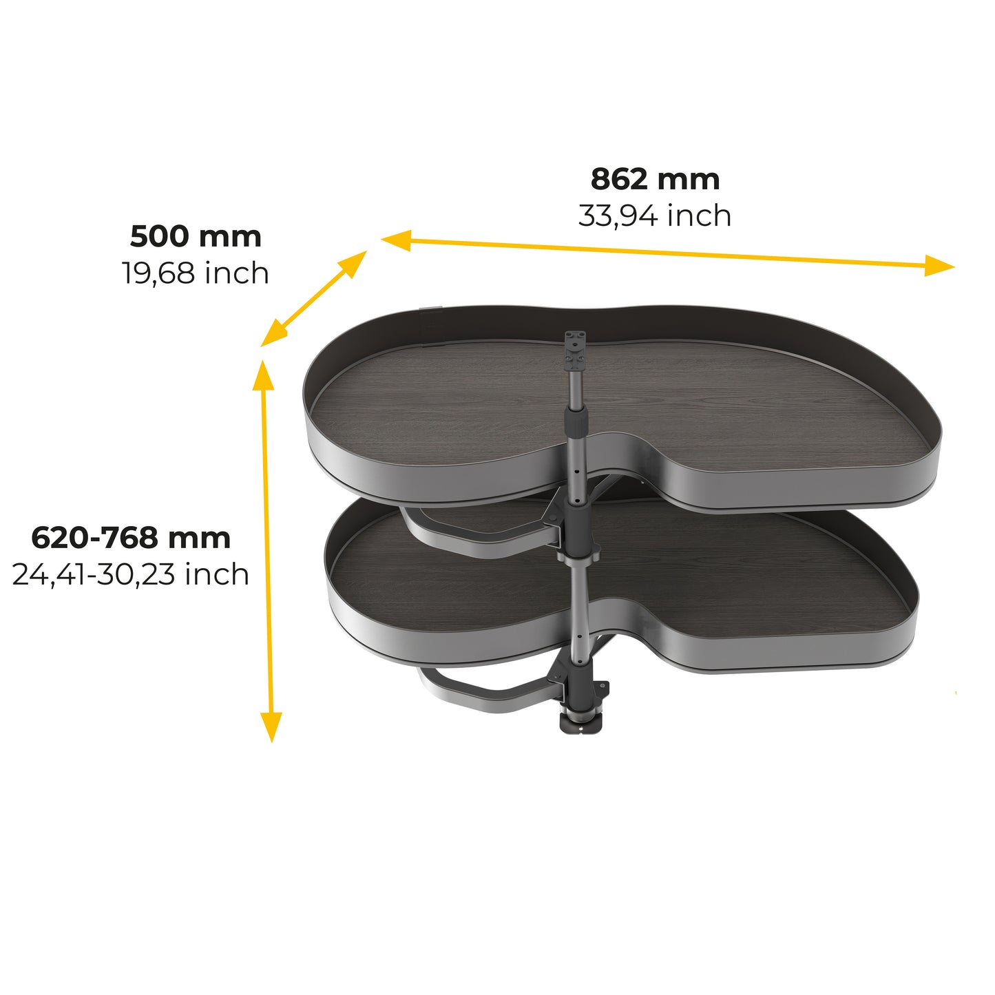 Emuca Angolare Lake Harmony per mobili da cucina, Destra, Altezza regolabile, Acciaio e legno, Grigio antracite