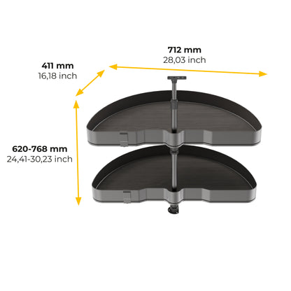Emuca Coppia di cestelli girevoli Harmony semicircolare, Modulo larghezza 800mm, Altezza regolabile, Acciaio e Legno, Grigio antracite