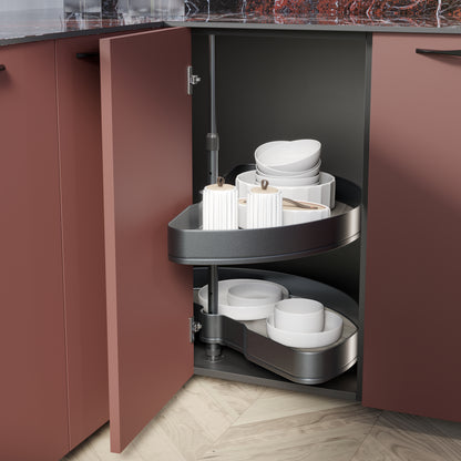 Emuca Coppia di cestelli girevoli Harmony semicircolare, Modulo larghezza 800mm, Altezza regolabile, Acciaio e Legno, Grigio antracite