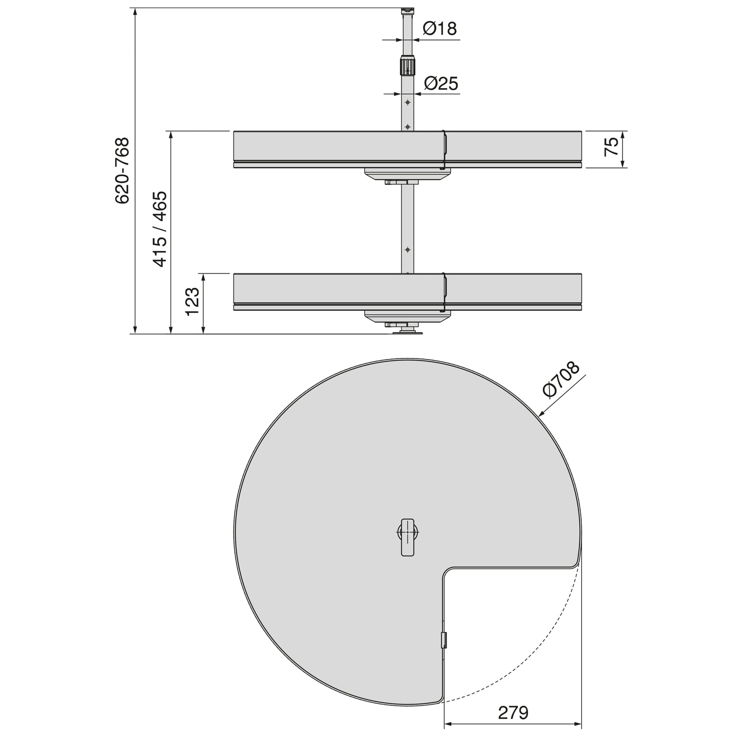 Emuca Coppia di cestelli girevole Harmony 3/4, Modulo larghezza 800mm, Altezza regolabile, Acciaio e Legno, Grigio antracite
