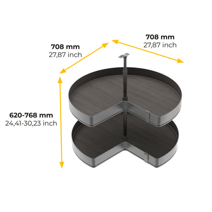 Emuca Coppia di cestelli girevole Harmony 3/4, Modulo larghezza 800mm, Altezza regolabile, Acciaio e Legno, Grigio antracite