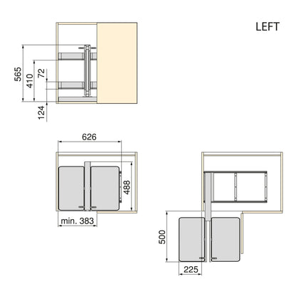Emuca Sistema angolare articolato estraibile Harmony per mobile da cucina, Destra/Sinistra, Acciaio e Legno, Grigio antracite