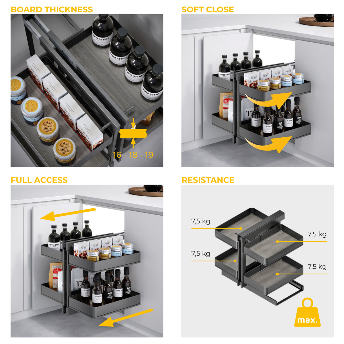 Sistema angolare articolato estraibile Harmony per mobile da cucina