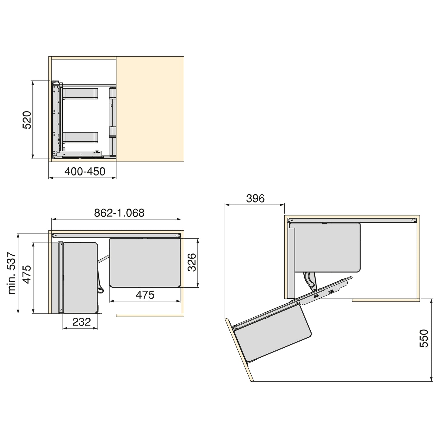 Emuca Sistema estraibile Harmony per mobili da cucina, Sinistra, Acciaio e Legno, Grigio antracite