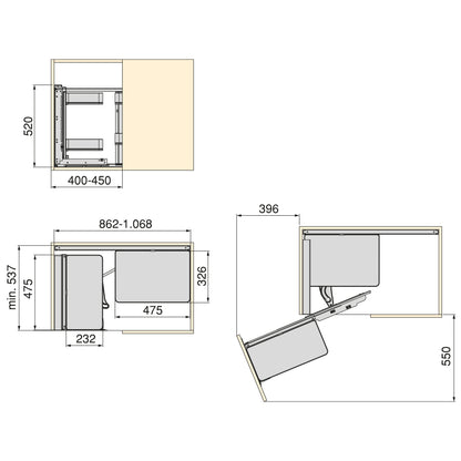 Emuca Sistema estraibile Harmony per mobili da cucina, Sinistra, Acciaio e Legno, Grigio antracite