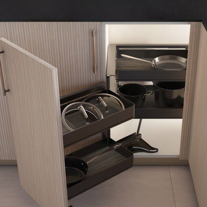 Emuca Sistema estraibile Harmony per mobili da cucina, Sinistra, Acciaio e Legno, Grigio antracite