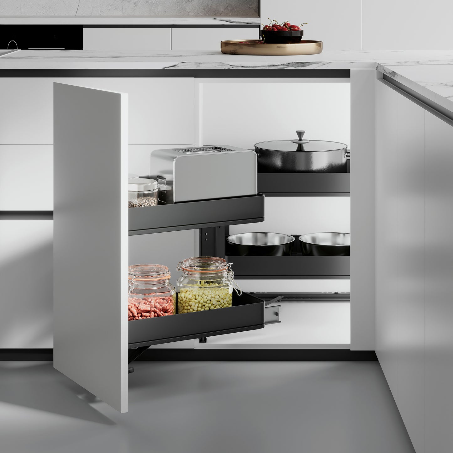 Emuca Sistema estraibile Harmony per mobili da cucina, Sinistra, Acciaio e Legno, Grigio antracite