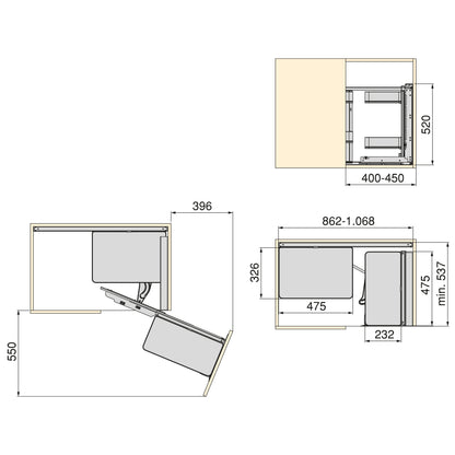 Emuca Sistema estraibile Harmony per mobili da cucina, Destra, Acciaio e Legno, Grigio antracite