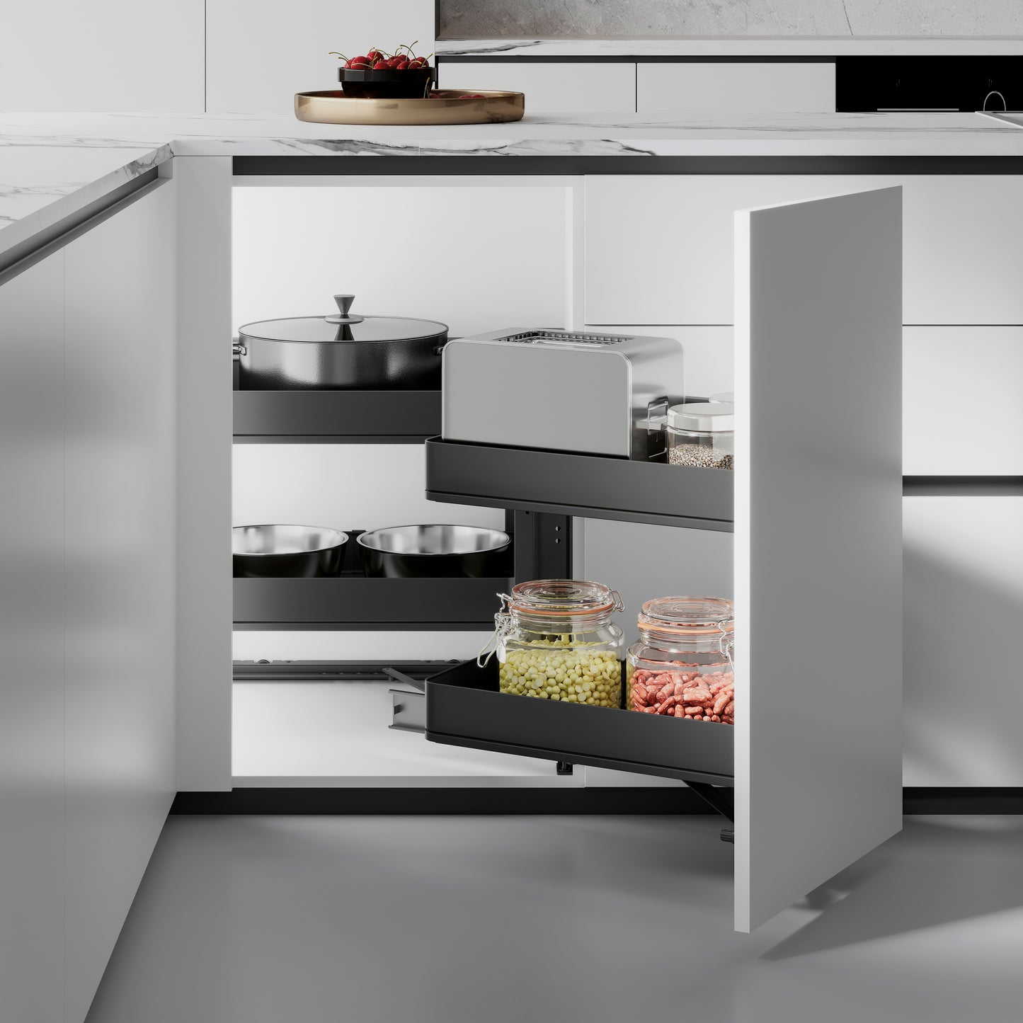 Emuca Sistema estraibile Harmony per mobili da cucina, Destra, Acciaio e Legno, Grigio antracite