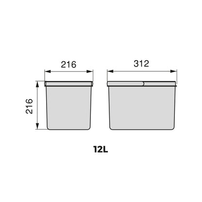 Contenitori per cassetti da cucina Recycle con coperchio anti-odore, Altezza 216mm, 1x12 lt, Grigio antracite Tecnoplastica