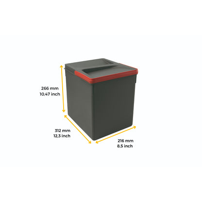 Contenitori per cassetti da cucina Recycle con coperchio anti-odore, Altezza 266, 1x15 lt, Grigio antracite Tecnoplastica