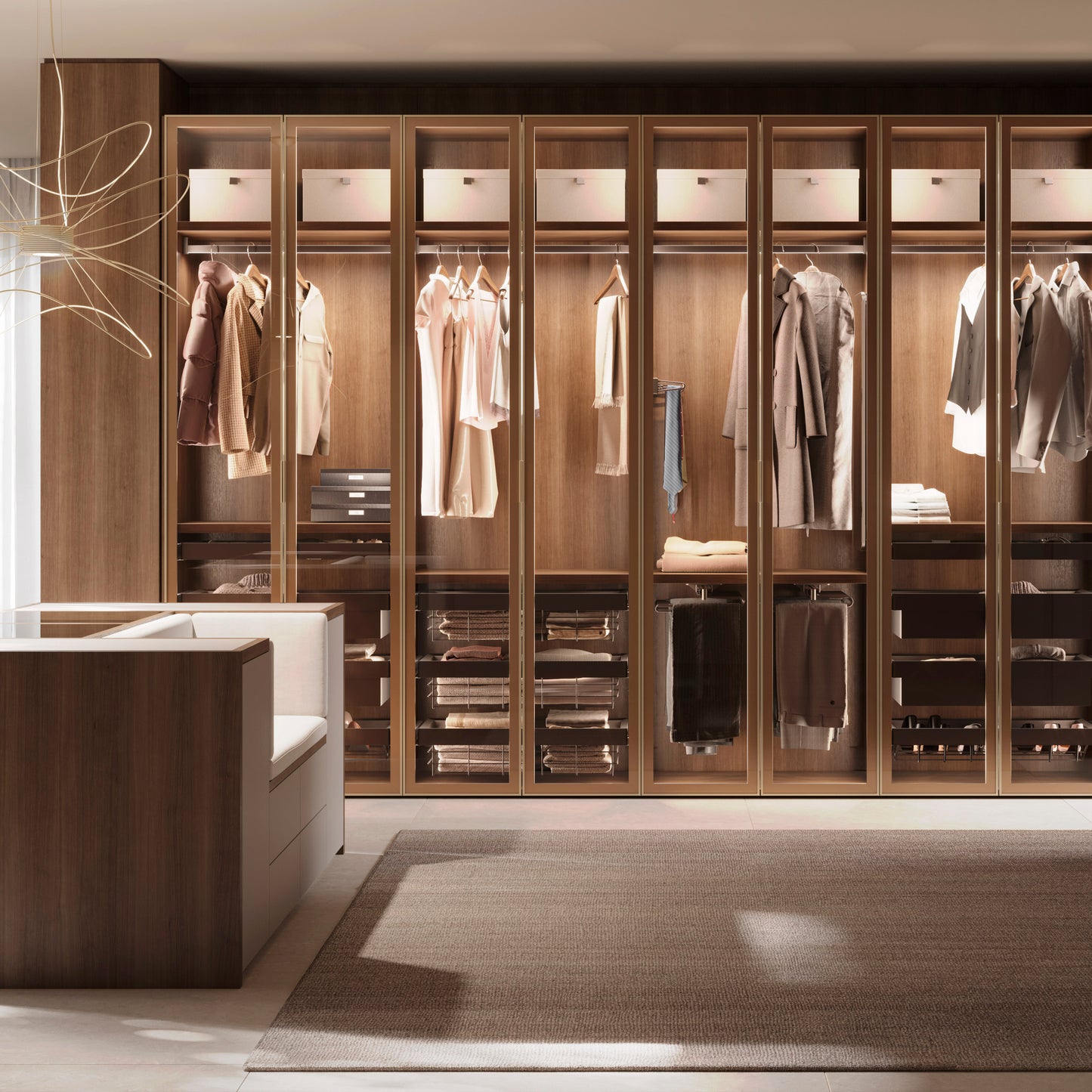 Emuca Kit barra per armadio Luxe, striscia LED 4,5x8 Neonlynx V, sensore di movimento RF Smart e convertitore Smart (24V DC), lunghezza 900mm, Luce Bianco calda 2.700K, Tecnoplastica e Alluminio, Anodizzato opaco