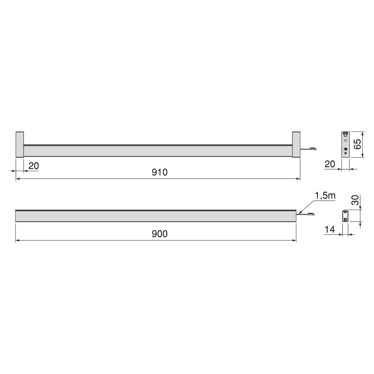 Kit barra per armadio Luxe, striscia LED 4,5x8 Neonlynx V, sensore di movimento RF Smart e convertitore Smart (24V DC)