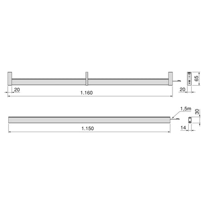Emuca Kit barra per armadio Luxe, striscia LED 4,5x8 Neonlynx V, sensore di movimento RF Smart e convertitore Smart (24V DC), lunghezza 1.150mm, Luce Bianco calda 2.700K, Tecnoplastica e Alluminio, Titanio