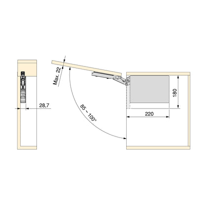 Emuca Braccetto per ante a ribalta verso l'alto Altius Lift, Forza 560-1800 (low=L), Acciaio e tecnoplastica, Grigio antracite