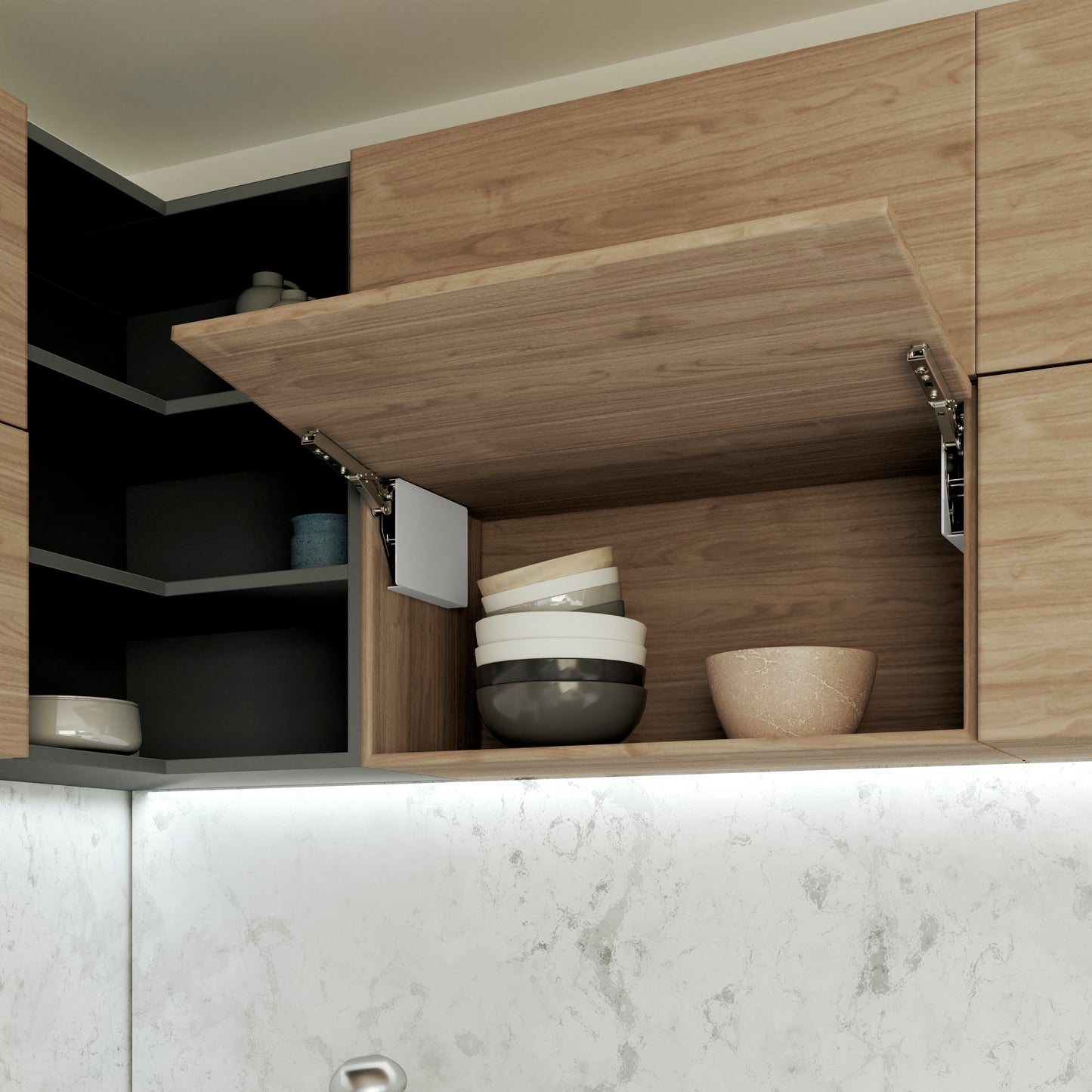 Emuca Braccetto per ante a ribalta verso l'alto Altius Lift, Forza 1100-2900 (medium=M), Acciaio e tecnoplastica, Bianco