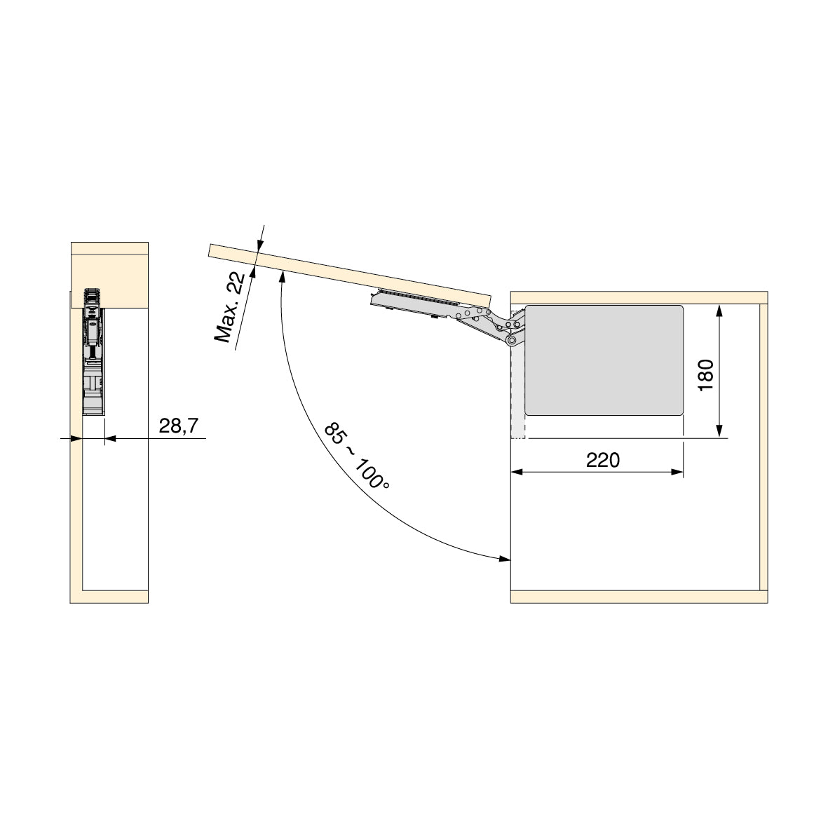 Emuca Braccetto per ante a ribalta verso l'alto Altius Lift, Forza 1840-5200 (high=H), Acciaio e tecnoplastica, Grigio antracite