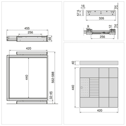 Emuca Kit cassetto organizzatore e telaio regolabile Quartz per armadi, chiusura ammortizzata e estrazione totale, modulo da 60 cm, finitura titanio