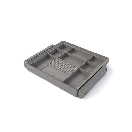 Emuca Kit cassetto organizzatore e telaio regolabile Quartz per armadi, chiusura ammortizzata e estrazione totale, modulo da 60 cm, finitura titanio