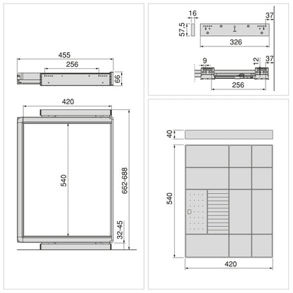 Emuca Kit cassetto organizzatore e telaio regolabile Quartz per armadi, chiusura ammortizzata e estrazione totale, modulo da 70 cm, finitura titanio