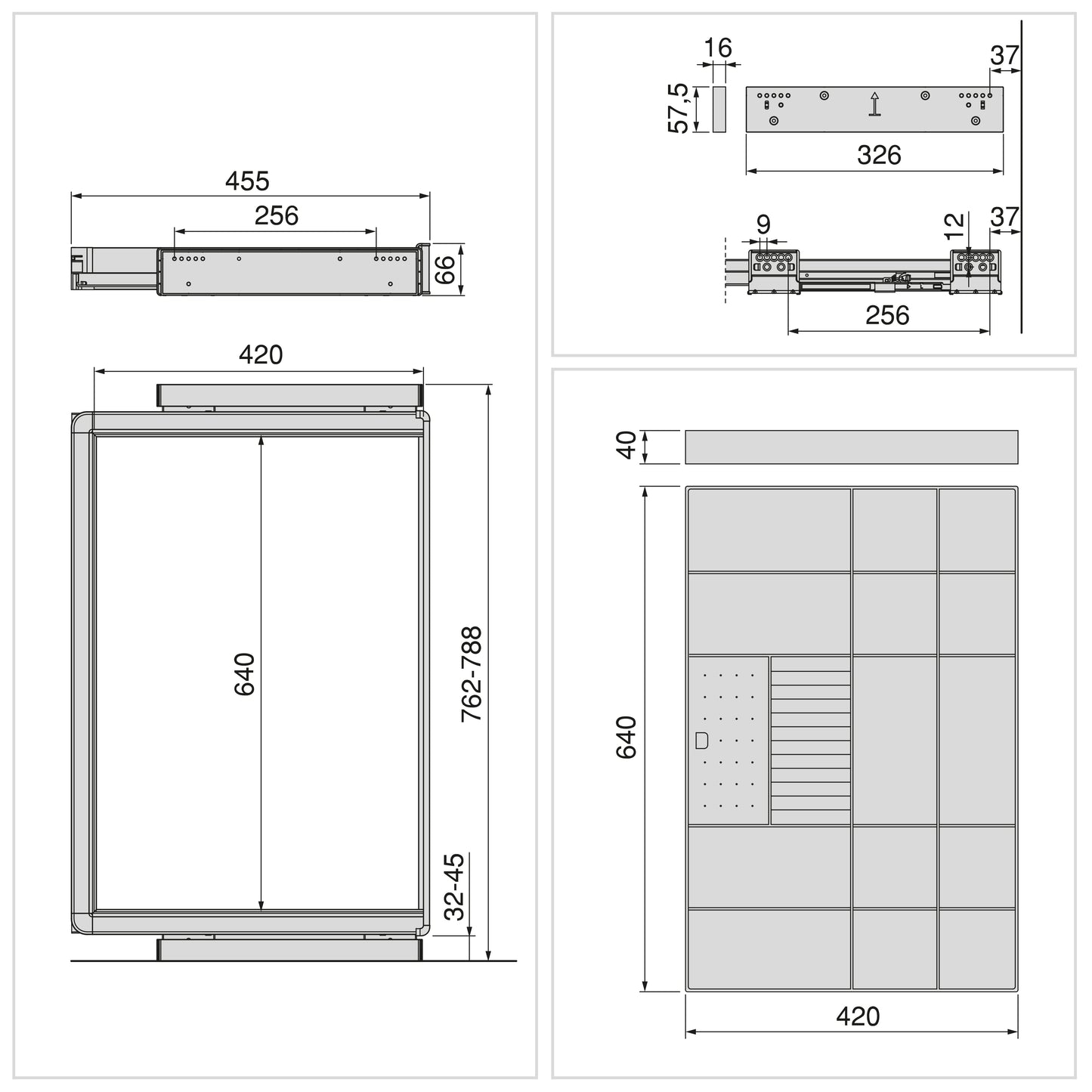 Emuca Kit cassetto organizzatore e telaio regolabile Quartz per armadi, chiusura ammortizzata e estrazione totale, modulo da 80 cm, finitura titanio