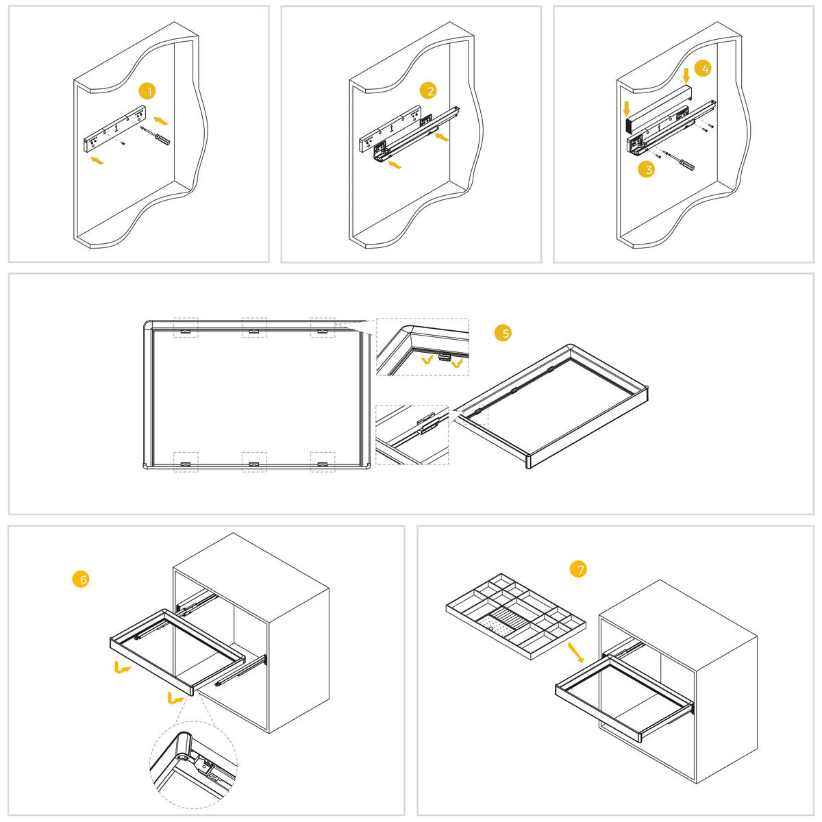 Kit cassetto organizzatore e telaio regolabile Quartz per armadi, chiusura ammortizzata e estrazione totale