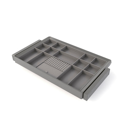 Emuca Kit cassetto organizzatore e telaio regolabile Quartz per armadi, chiusura ammortizzata e estrazione totale, modulo da 80 cm, finitura titanio