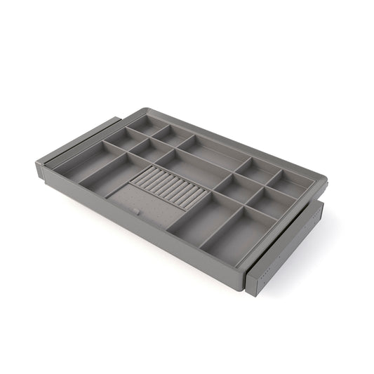 Emuca Kit cassetto organizzatore e telaio regolabile Quartz per armadi, chiusura ammortizzata e estrazione totale, modulo da 80 cm, finitura titanio