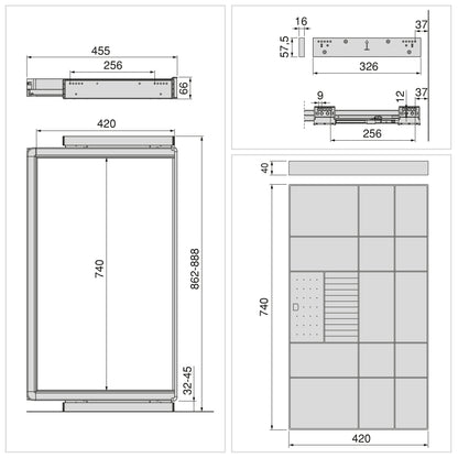 Emuca Kit cassetto organizzatore e telaio regolabile Quartz per armadi, chiusura ammortizzata e estrazione totale, modulo da 90 cm, finitura titanio