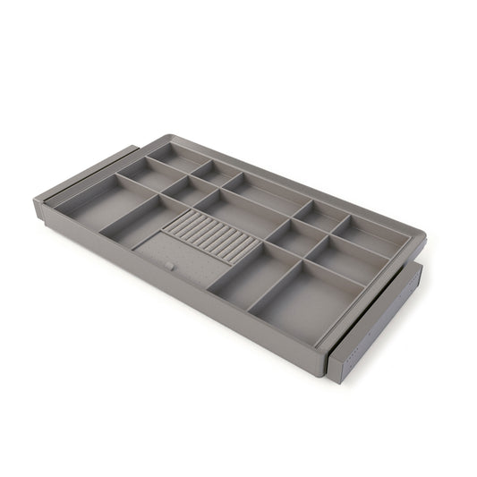 Emuca Kit cassetto organizzatore e telaio regolabile Quartz per armadi, chiusura ammortizzata e estrazione totale, modulo da 90 cm, finitura titanio