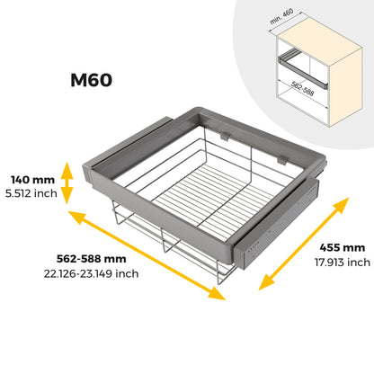 Emuca Kit cassetto in filo metallico e telaio regolabile Quartz per armadi, chiusura ammortizzata e estrazione totale,, modulo da 60 cm, finitura titanio