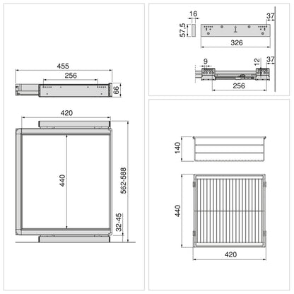Emuca Kit cassetto in filo metallico e telaio regolabile Quartz per armadi, chiusura ammortizzata e estrazione totale,, modulo da 60 cm, finitura titanio