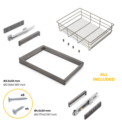 Emuca Kit cassetto in filo metallico e telaio regolabile Quartz per armadi, chiusura ammortizzata e estrazione totale, modulo da 70 cm, finitura titanio