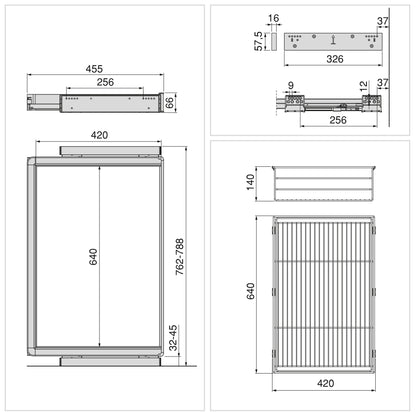 Kit cassetto in filo metallico e telaio regolabile Quartz per armadi, chiusura ammortizzata e estrazione totale