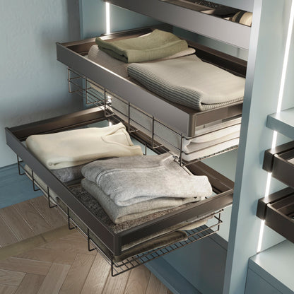 Kit cassetto in filo metallico e telaio regolabile Quartz per armadi, chiusura ammortizzata e estrazione totale