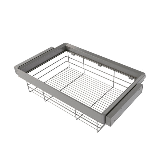 Emuca Kit cassetto in filo metallico e telaio regolabile Quartz per armadi, chiusura ammortizzata e estrazione totale, modulo da 80 cm, finitura titanio