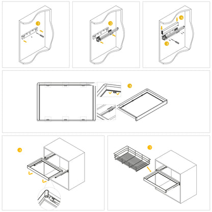 Kit cassetto in filo metallico e telaio regolabile Quartz per armadi, chiusura ammortizzata e estrazione totale