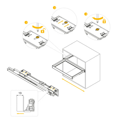Kit cassetto in filo metallico e telaio regolabile Quartz per armadi, chiusura ammortizzata e estrazione totale