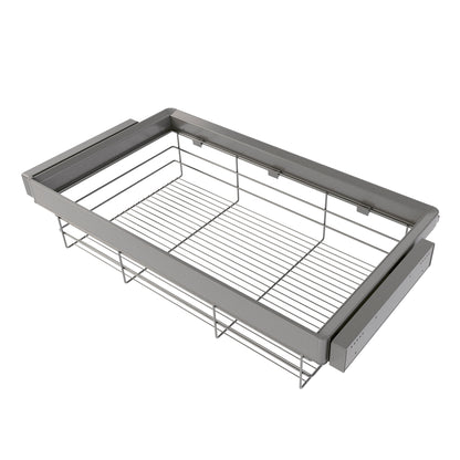 Emuca Kit cassetto in filo metallico e telaio regolabile Quartz per armadi, chiusura ammortizzata e estrazione totale, modulo da 90 cm, finitura titanio