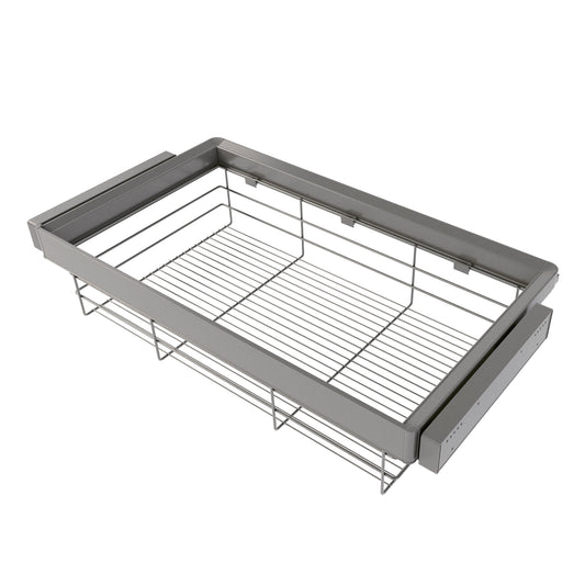 Emuca Kit cassetto in filo metallico e telaio regolabile Quartz per armadi, chiusura ammortizzata e estrazione totale, modulo da 90 cm, finitura titanio