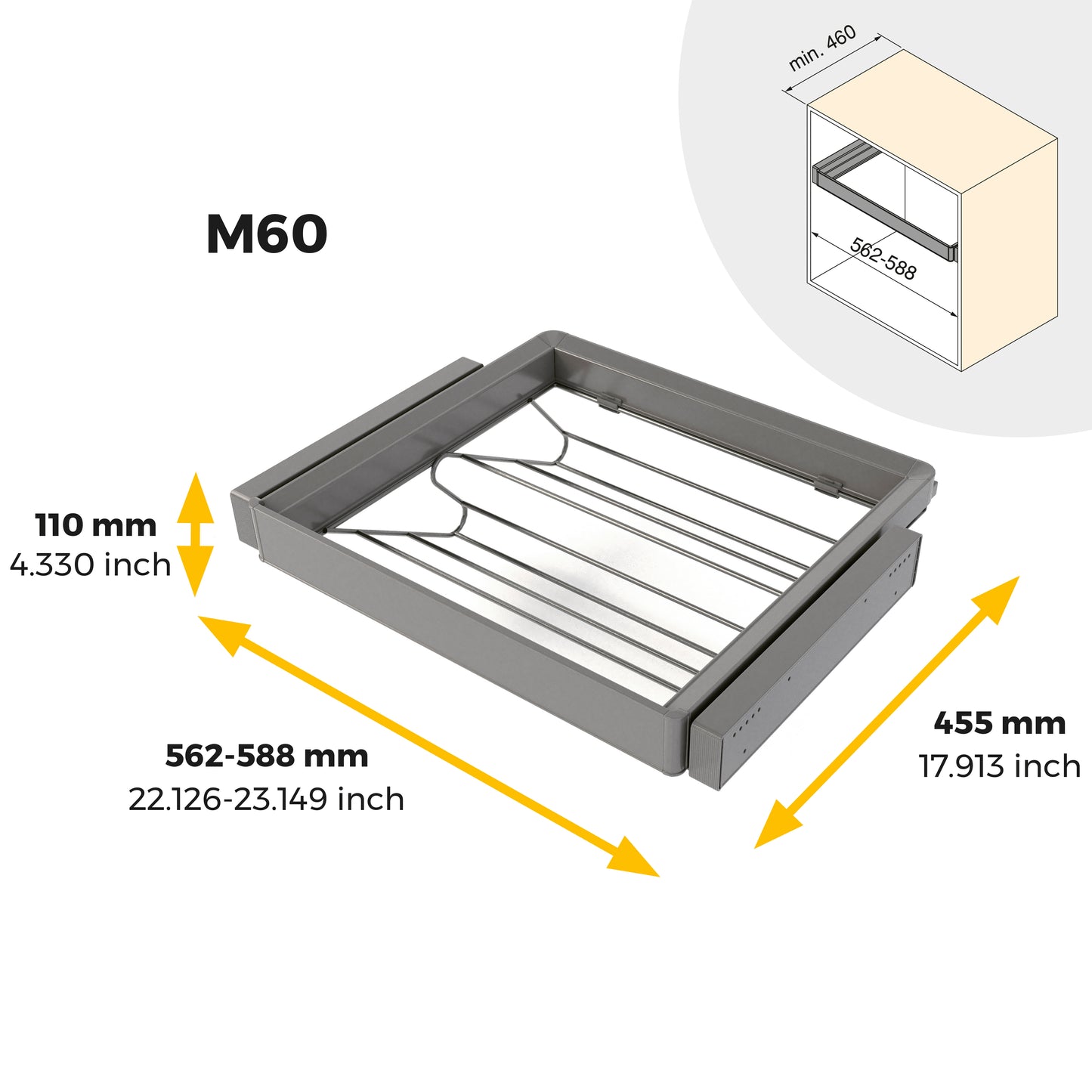 Emuca Kit  cassetto portascarpe e telaio regolabile Quartz per armadi, chiusura ammortizzata e estrazione totale,, modulo 60 cm, finitura Titanio